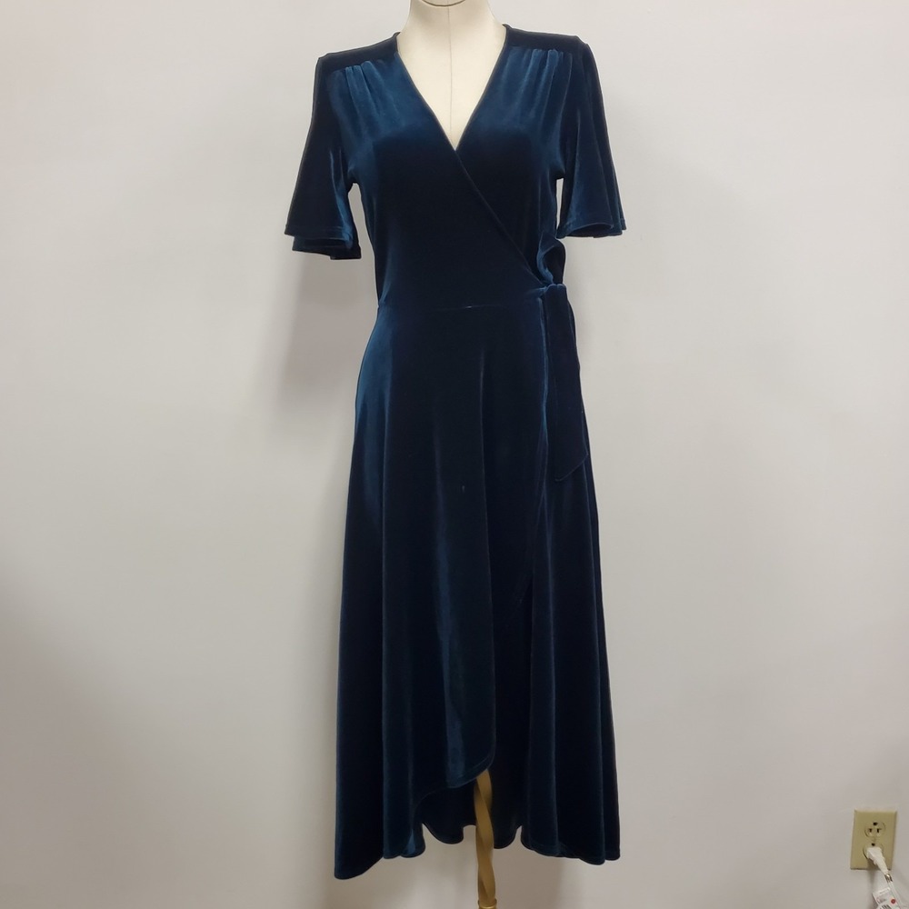 Maitai Womens Faux Wrap Velvet Midi Dress Size‎ S Holiday Whimsigoth Romantic